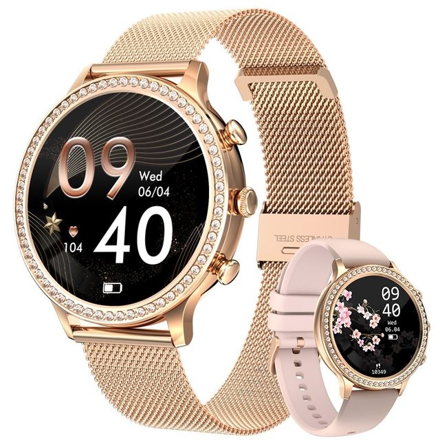 "Stijlvol SmartPulse gezondheidsmonitor horloge met touchscreen en verstelbare band, rosé goud afwerking, IP68 waterbestendig