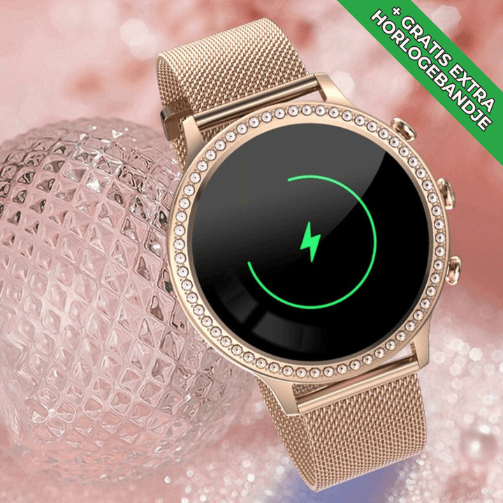 "Stijlvol SmartPulse gezondheidsmonitor horloge met touchscreen en verstelbare band, rosé goud afwerking, IP68 waterbestendig