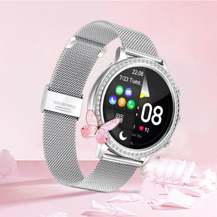 "Stijlvol SmartPulse gezondheidsmonitor horloge met touchscreen en verstelbare band, rosé goud afwerking, IP68 waterbestendig