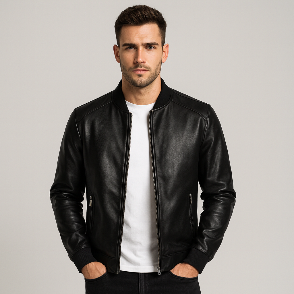 Stijlvol zwart heren bomberjack voor een tijdloze, comfortabele casual look. Ideaal als trendy bovenkleding.
