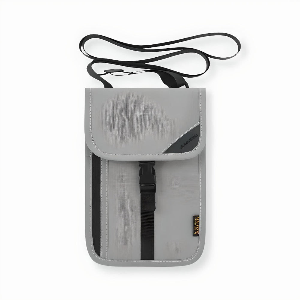 "Stijlvolle, compacte RFID-damesreistas met meerdere vakken in marineblauw, biedt bescherming en organisatie op reis."