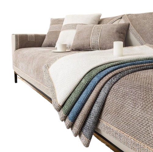 "Stijlvolle CozyGuard bankhoes van luxe chenille in grijs, beschermt en vernieuwt uw woonkamer met chic en comfort."