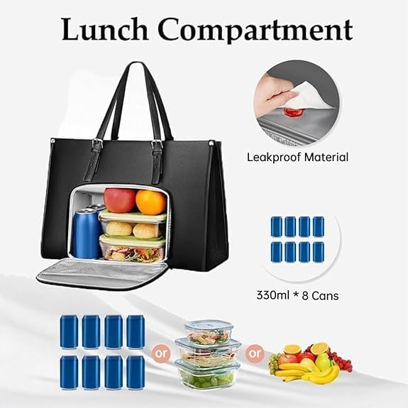 Dames werktas met geïsoleerd lunchvak en beschermend laptopcompartiment. Elegant en waterbestendig.