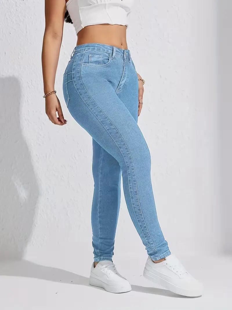 Hoge taille dames skinny jeans, flatterende pasvorm en comfortabel voor elke activiteit.