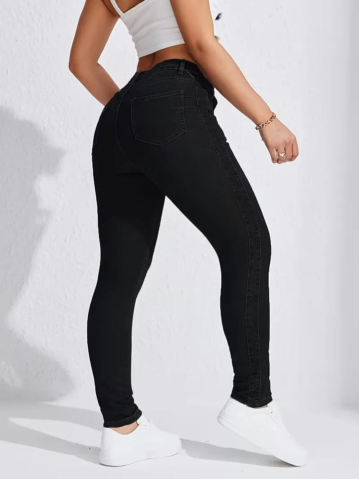 Dames skinny jeans met hoge taille, veelzijdige pasvorm voor casual en modieuze ensembles.