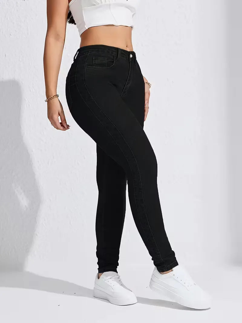 Dameskleding: comfortabele hoge taille skinny jeans, de perfecte slim fit spijkerbroek.