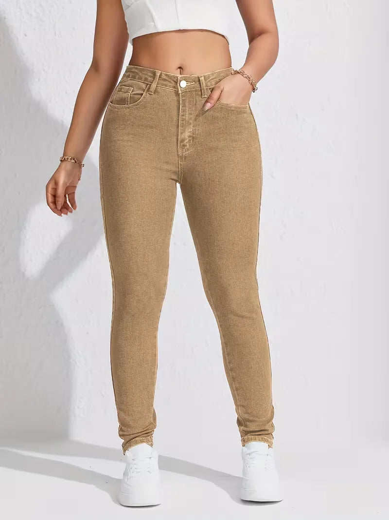 Veelzijdige skinny spijkerbroek voor dames, met hoge taille en slim fit pasvorm.