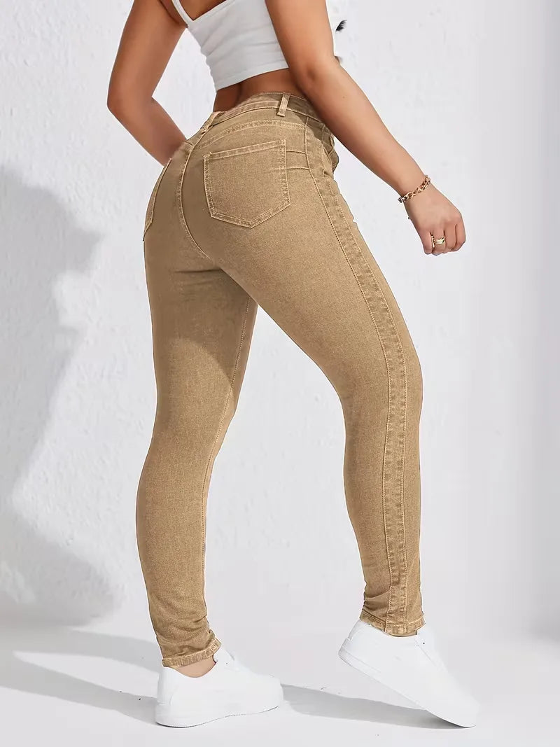 Dameskleding: trendy hoge taille skinny jeans, ideaal voor een stijlvolle, casual look.