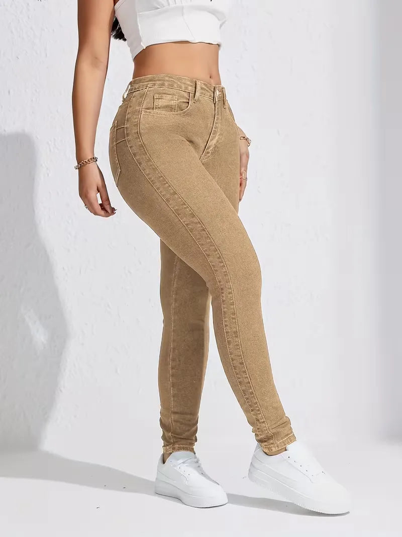 Slim fit dames skinnyjeans met hoge taille, een comfortabele en veelzijdige spijkerbroek.