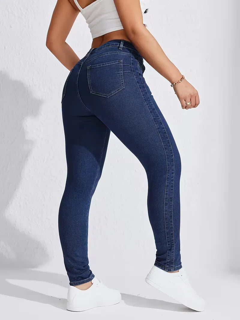 Comfortabele hoge taille skinny spijkerbroek voor dames, met een perfecte pasvorm.