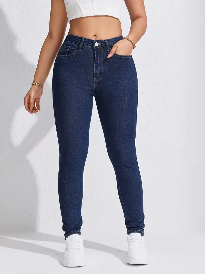 Dames jeans: slim fit skinny met hoge taille, accentueert de vorm en is veelzijdig.