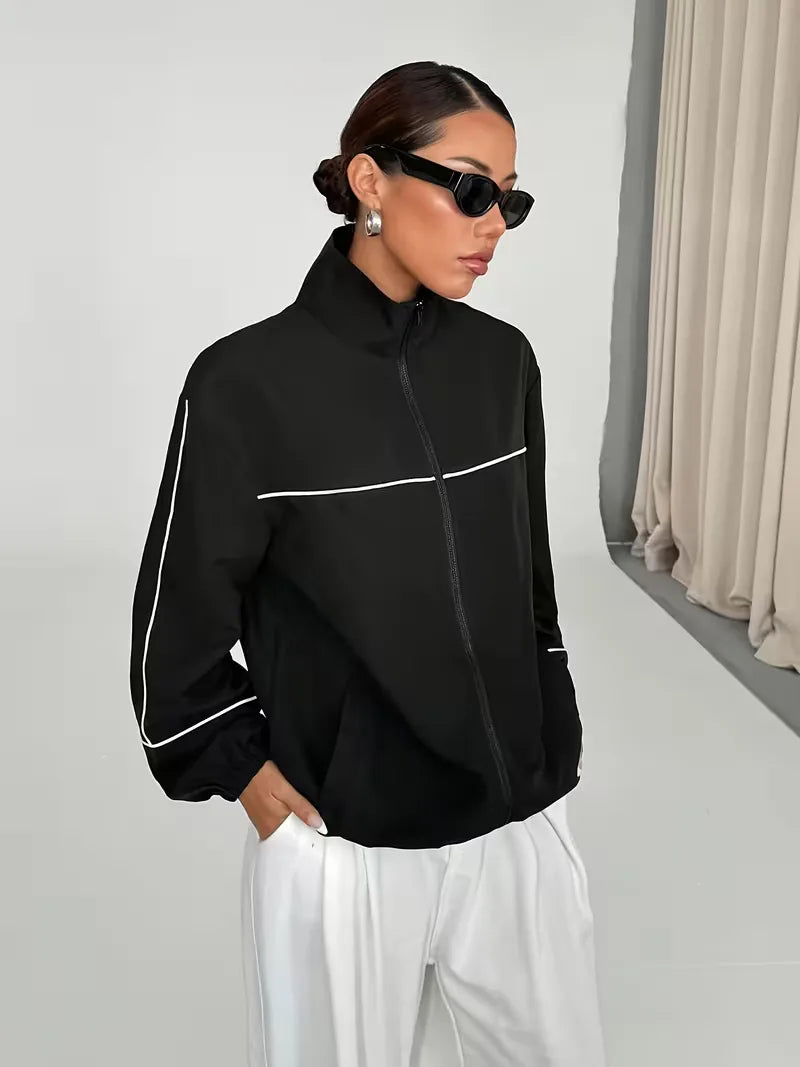 Modieuze dames track jacket, regular fit, met hoge kraag en ritssluiting, ideaal voor streetwear.