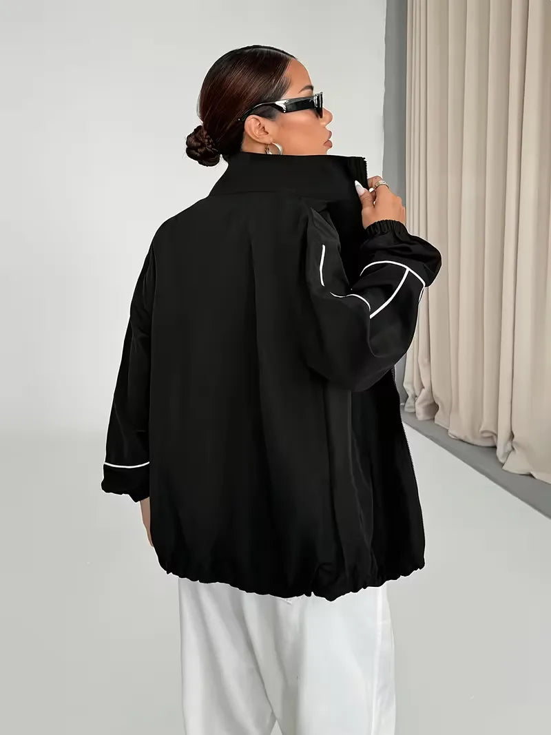 Trendy dames track jacket met hoge kraag, perfect voor een casual look of actieve bezigheden.