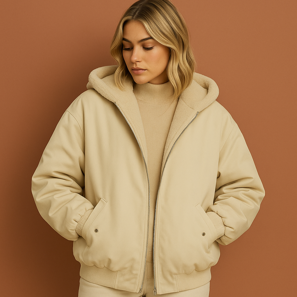 Modieuze dames winterjas met praktische ritssluiting en capuchon; een warme en comfortabele jas voor de winter.