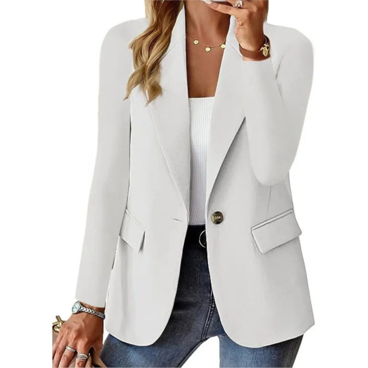 Lente/herfst damesblazer, ademend polyester, lange mouwen, ideaal voor gelaagde outfits.