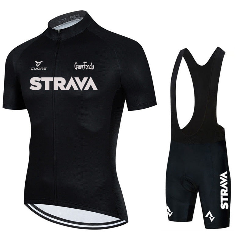 "Stijlvolle fietsjersey set, blauw en ademend, met lange mouwen en praktische zakken, ideaal voor comfort en prestaties."