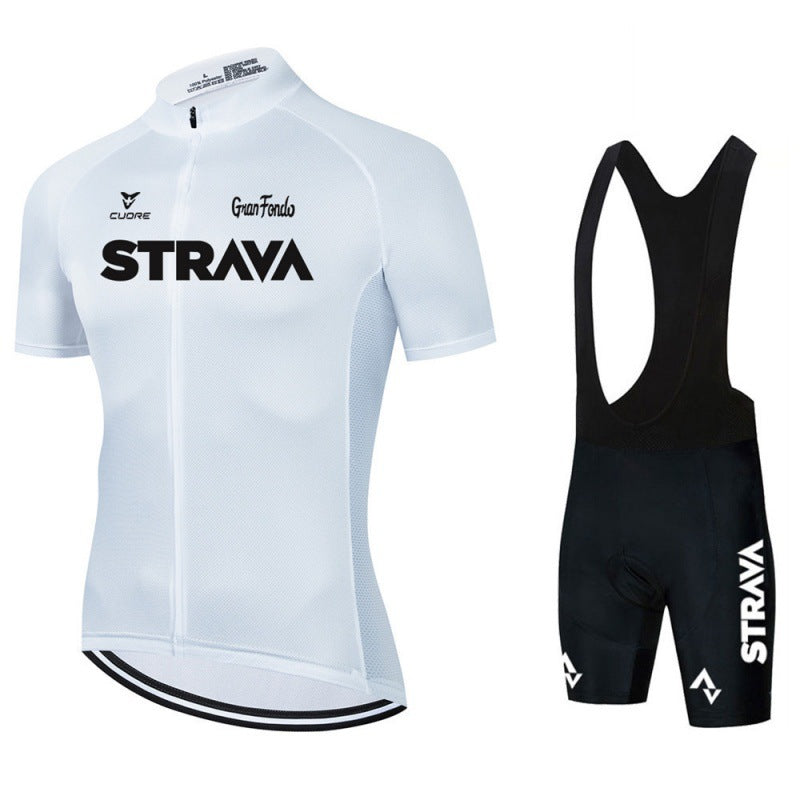 "Stijlvolle fietsjersey set, blauw en ademend, met lange mouwen en praktische zakken, ideaal voor comfort en prestaties."