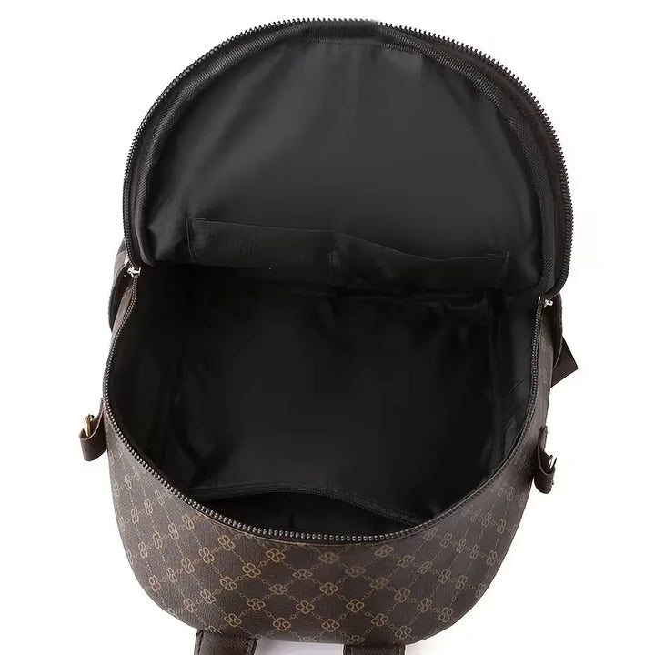 Geometrische rugzak, stijlvol & praktisch. Perfect voor school, werk of reizen. Wit/zwart PU-leer.