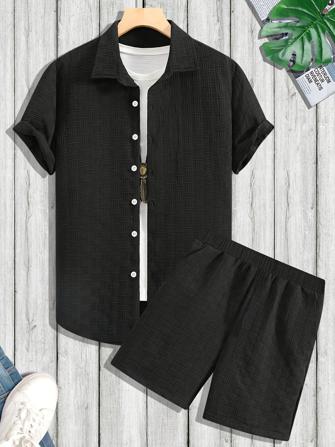 Comfortabele heren 2-delige set voor een stijlvolle, casual look. Zomeroutfit van polyester mix.