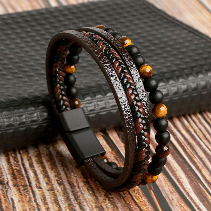 Stijlvolle heren armband set met zwarte, bruine en blauwe kralen. Veelzijdig sieraad voor een moderne look.