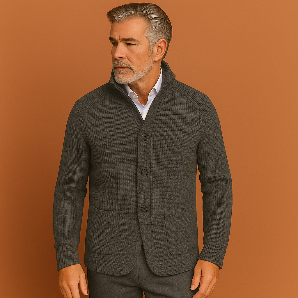 Modieuze heren gebreide blazer die oogt als een vest, biedt comfort en stijl voor casual en formeel.