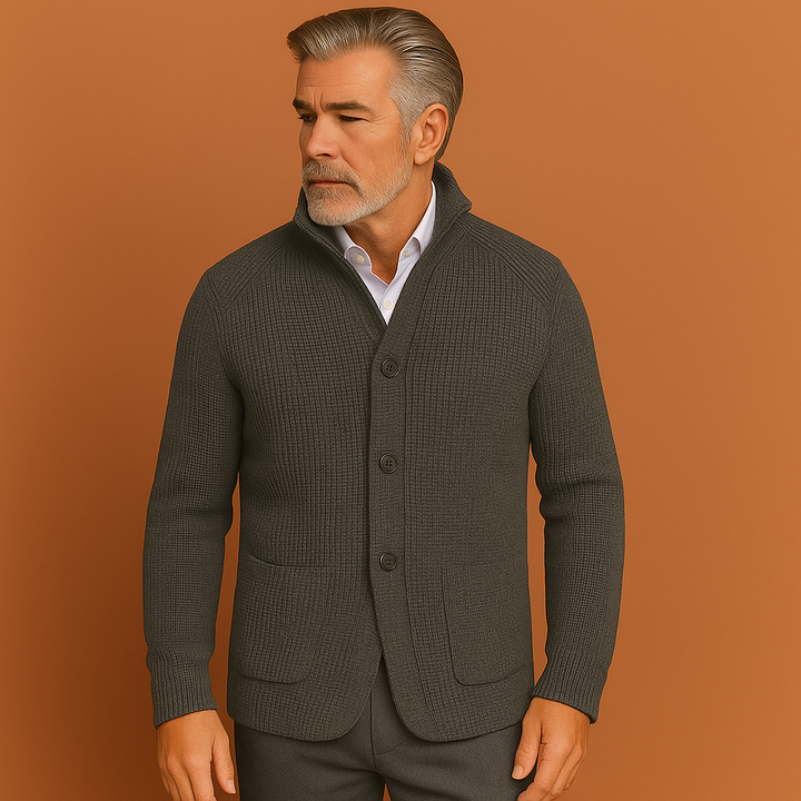 Modieuze heren gebreide blazer die oogt als een vest, biedt comfort en stijl voor casual en formeel.