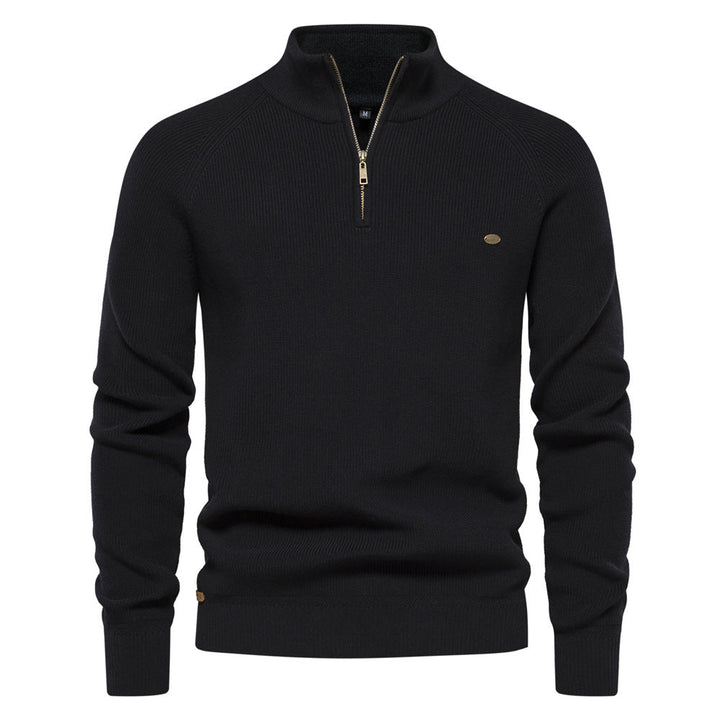 Elegante heren trui met halve rits, luxe uitstraling, combineert comfort met moderne stijl.