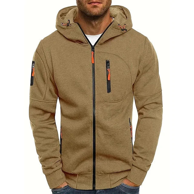"Stijlvolle heren hoodie in blauw met dubbelgestikte naden en capuchon, veelzijdig en comfortabel voor elke casual outfit."