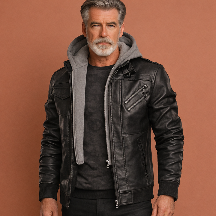 Stijlvolle heren leren bomberjas, chique en comfortabel, perfect als moderne bovenkleding voor elk seizoen.