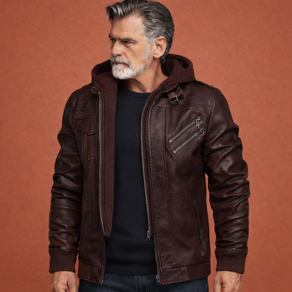 Moderne heren leren bomberjas, ideaal als warme herfstjas of winterjas, comfortabel en chique design.