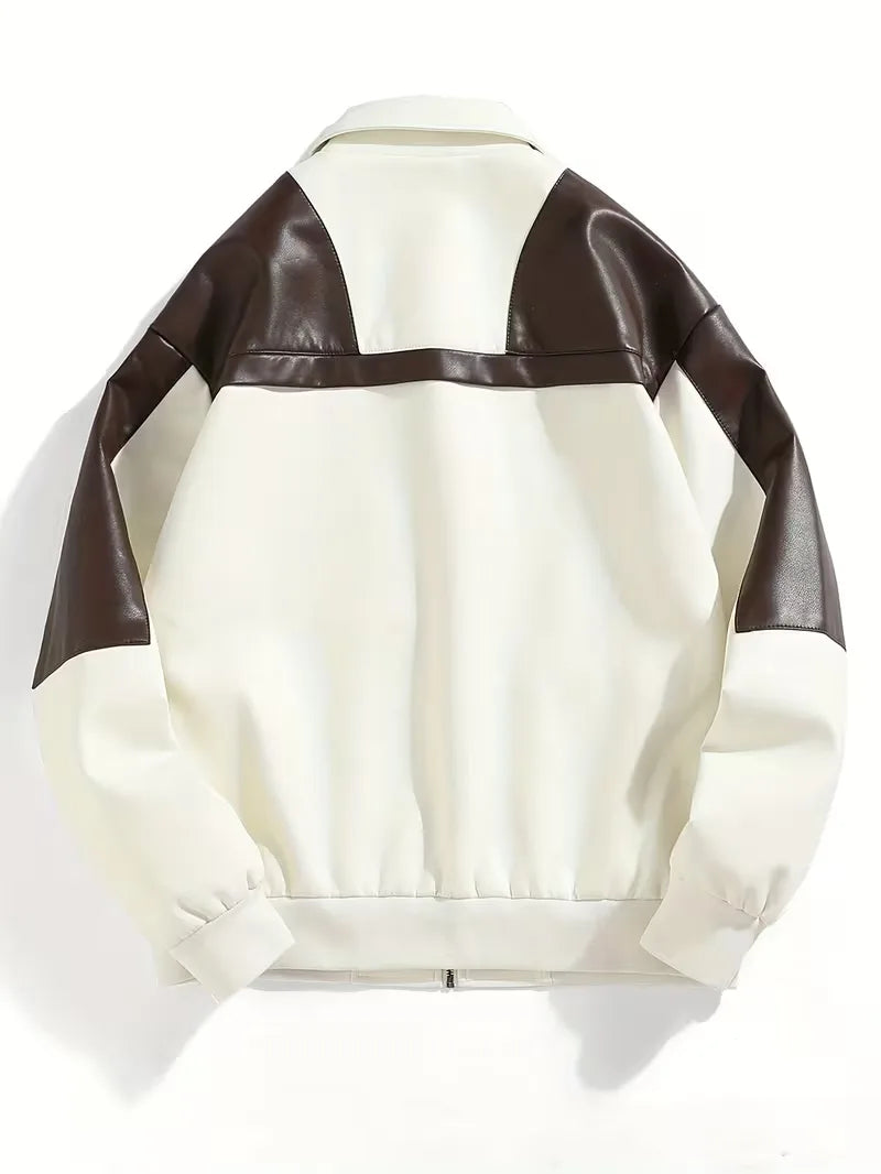 Trendy heren color block winterjas met ritssluiting, ideaal voor een smart casual look.
