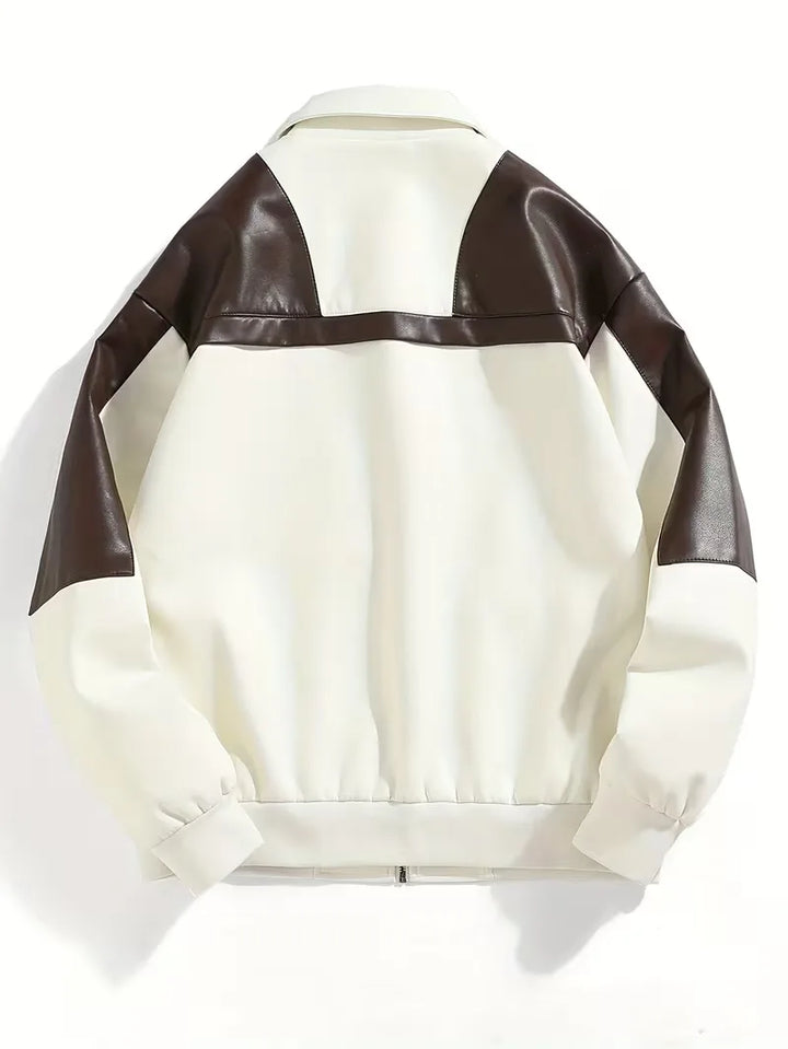 Trendy heren color block winterjas met ritssluiting, ideaal voor een smart casual look.