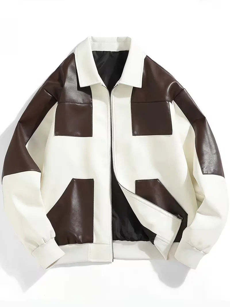 Comfortabele heren herfstjas met opvallend color block patroon en duurzame ritssluiting.