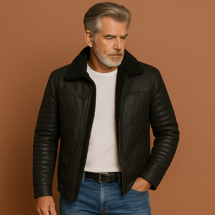 Stijlvolle heren leren winterjas, elegant en warm, perfect voor herfst en winter. Hoogwaardige mannen mode bovenkleding.