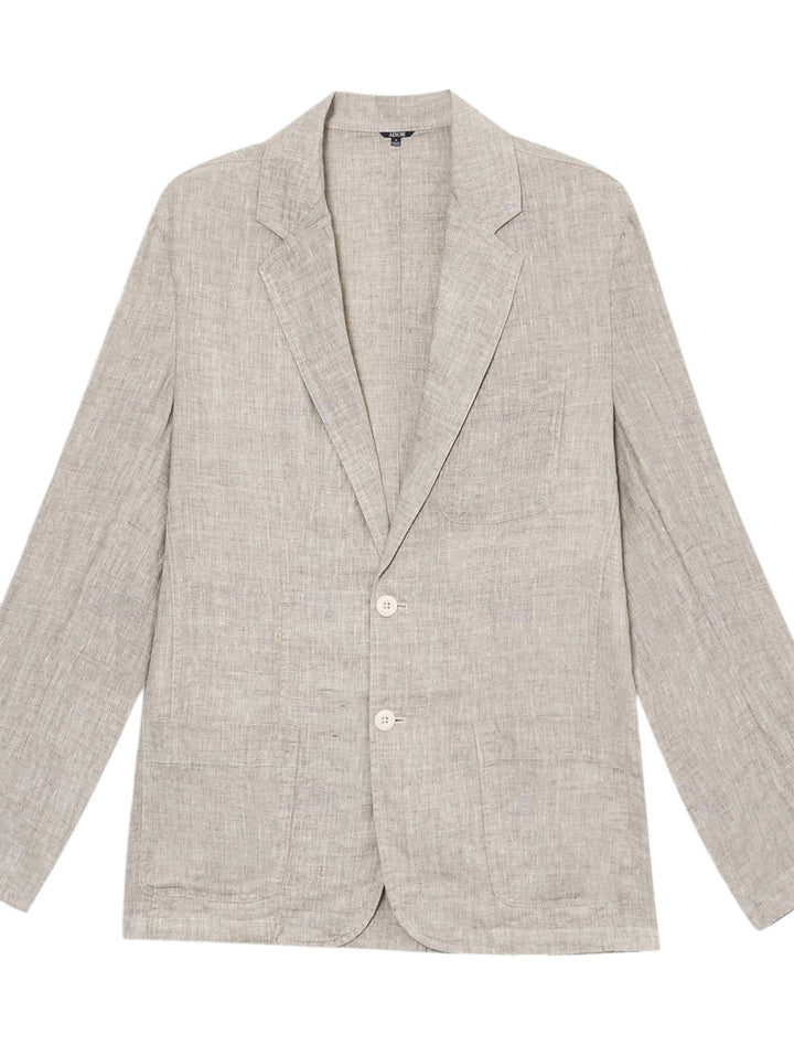 "Stijlvolle heren linnen blazer in beige, luchtig en ademend, perfect voor warme zomerdagen en vele gelegenheden."