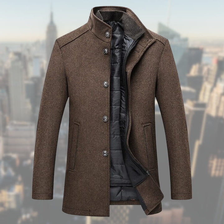 Stijlvolle heren mantel met bijpassend gilet, perfect voor een elegante en zakelijke look.