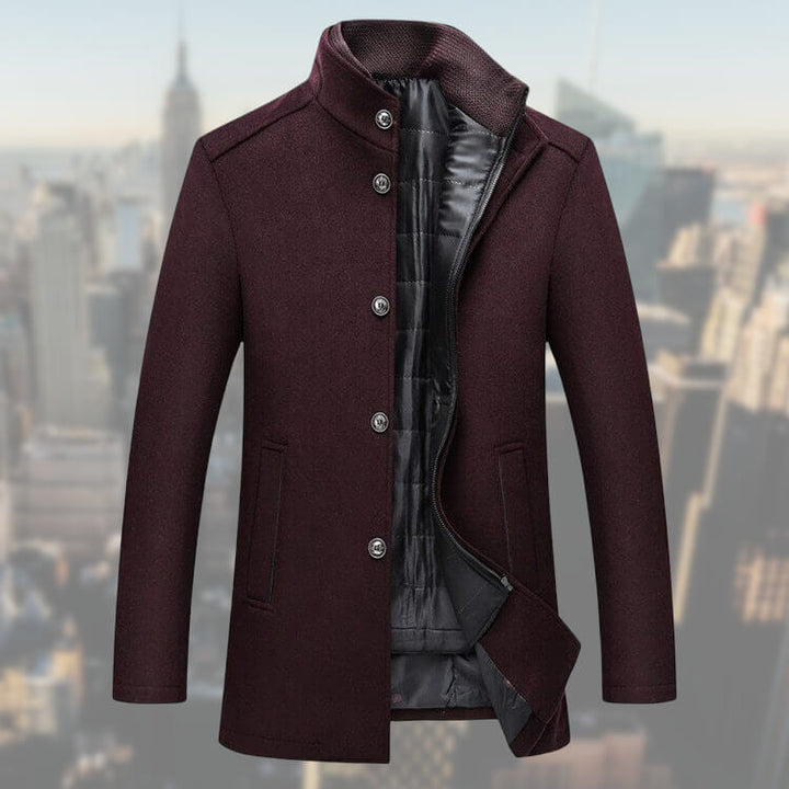 Elegante heren mantel en gilet set, creëert een verfijnde, complete outfit voor elke man.