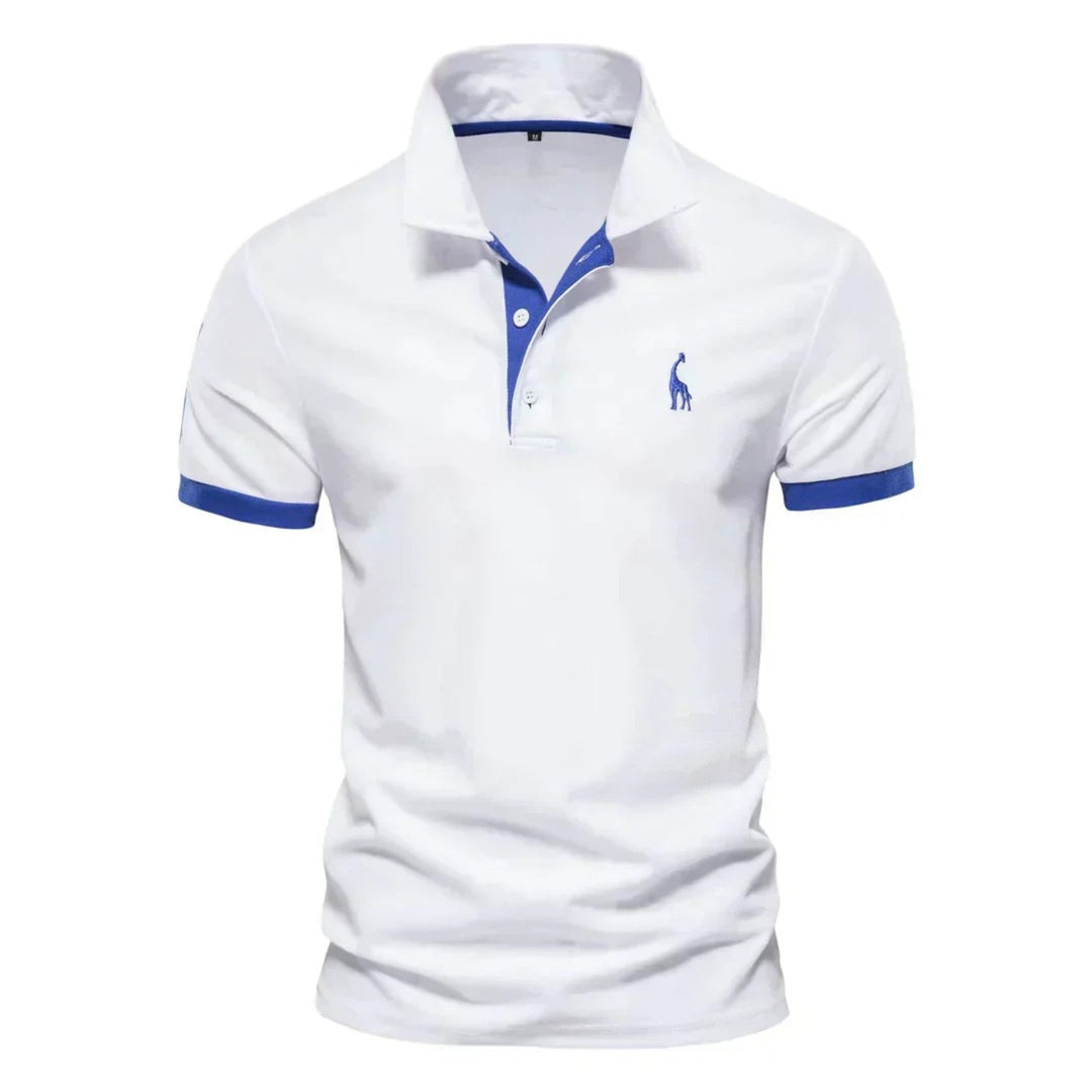 "Stijlvolle heren polo, comfortabel en veelzijdig, in blauw, geschikt voor casual en geklede gelegenheden, polyester stof."