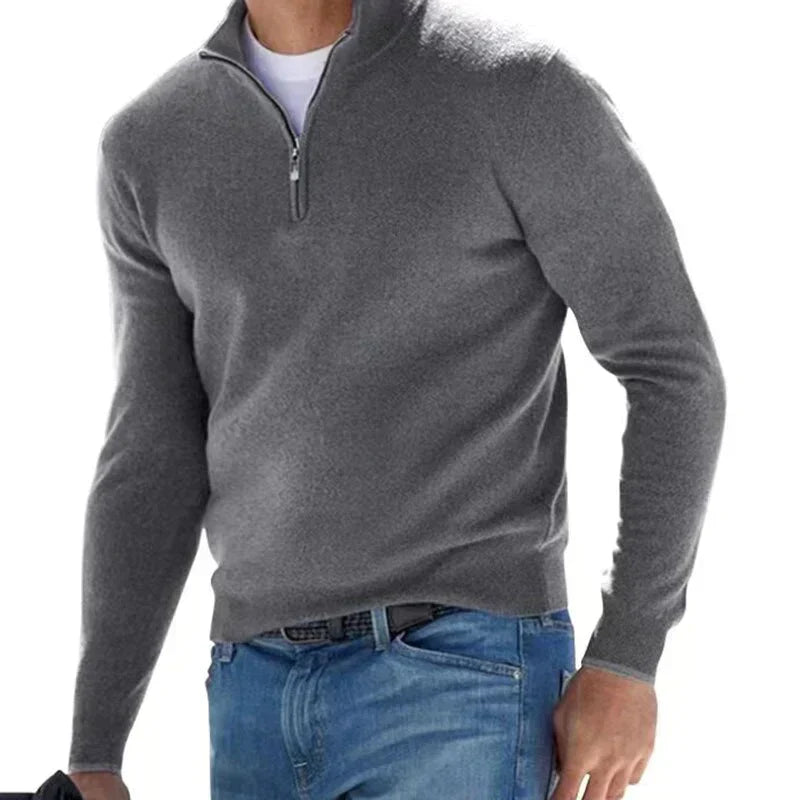 Stijlvolle heren pullover trui met halve rits, perfect voor herfst- en wintermode. Comfortabel en veelzijdig.