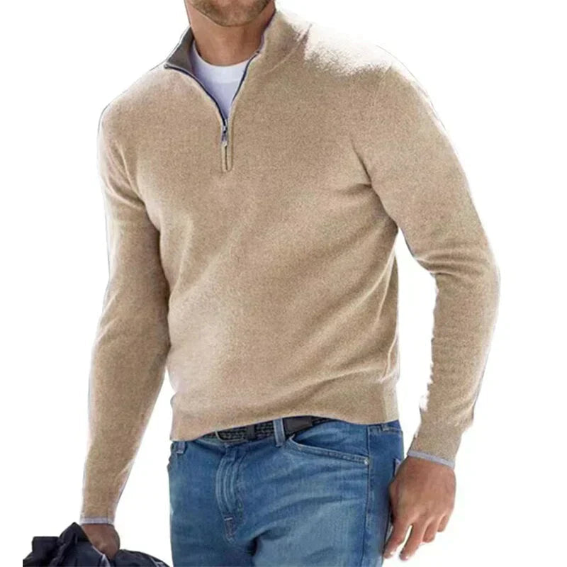 Heren pullover trui met functionele halve rits, ideaal voor lagen en een moderne look. Comfortabele wintertrui.