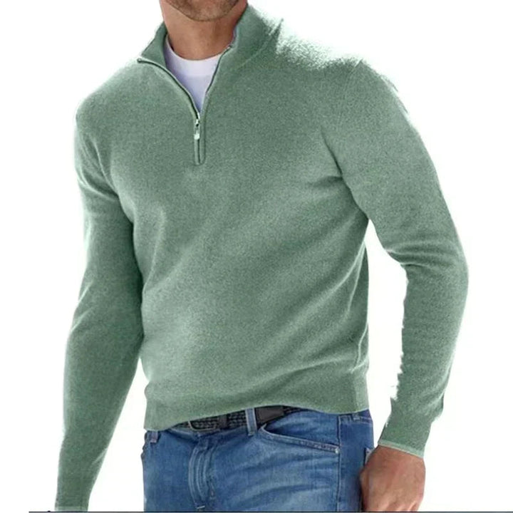 Veelzijdige heren pullover trui met halve rits; een moderne keuze voor zowel casual als formele herfstmode.