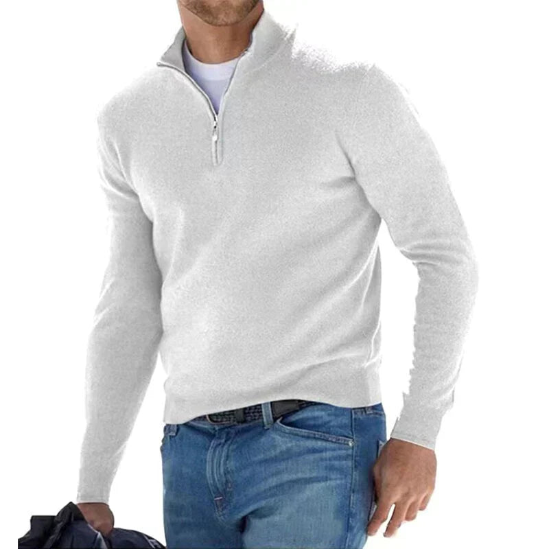 Moderne heren trui met halve rits, een essentiële pullover voor stijlvolle en comfortabele herfst- en winterlooks.