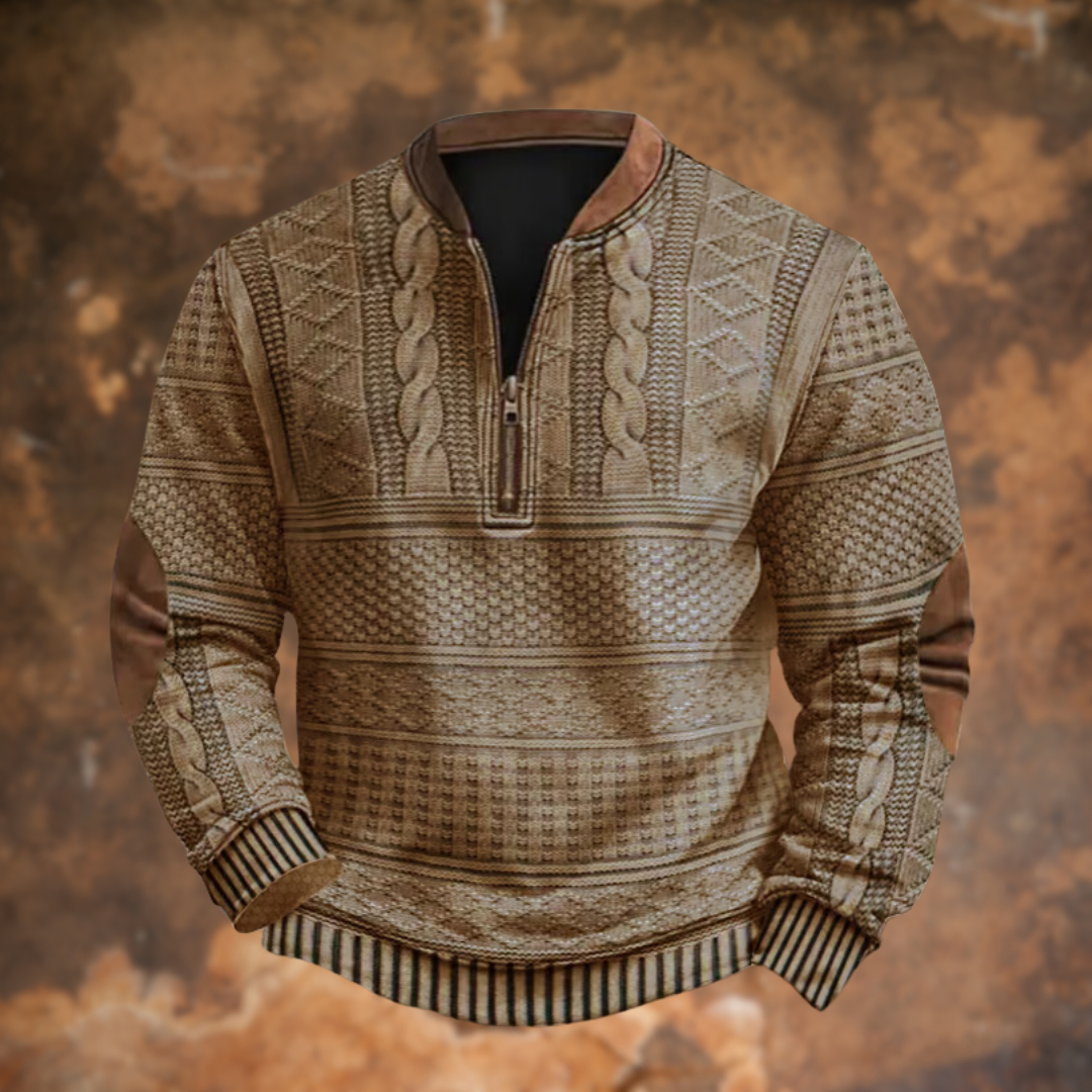 Detailopname rits van deze nette heren trui. Stijlvolle en comfortabele kleding voor koud weer.