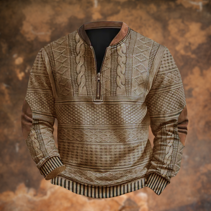 Detailopname rits van deze nette heren trui. Stijlvolle en comfortabele kleding voor koud weer.
