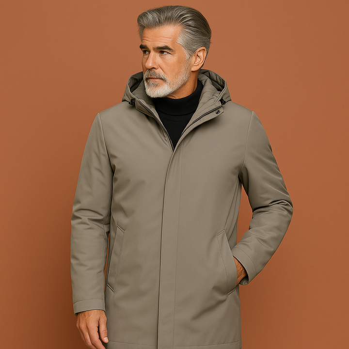 Stijlvolle heren winterjas met afneembare capuchon, perfect voor warme en elegante winterlooks.