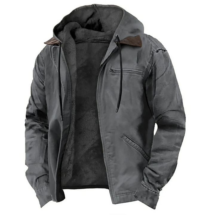 Comfortabele groene heren winterjas met capuchon; een casual jas met verstelbare pasvorm voor herfst en winter.