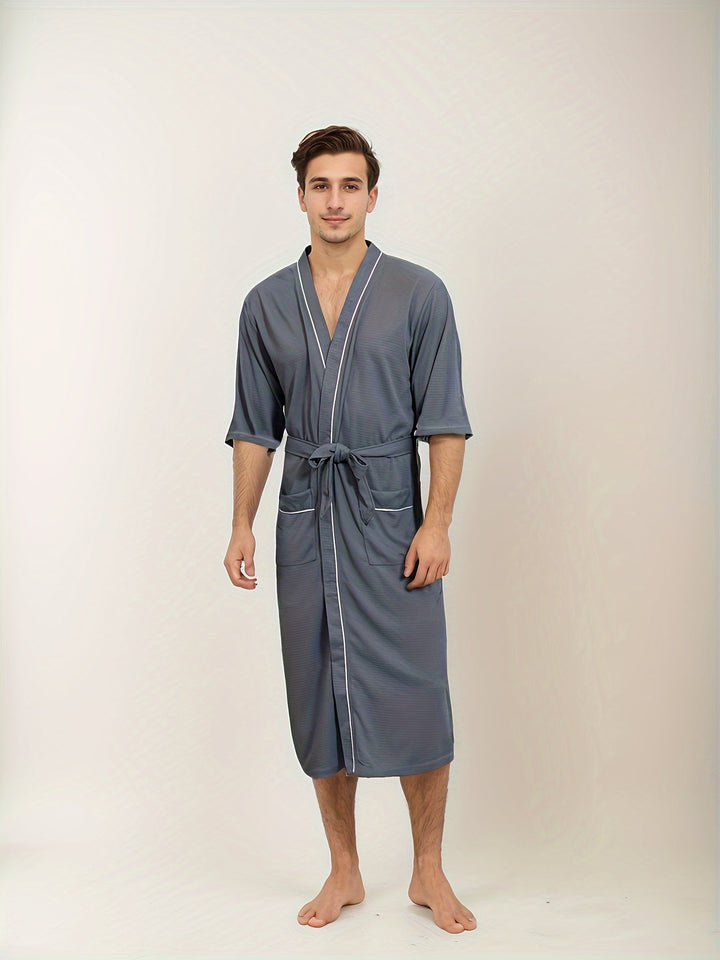 "Stijlvolle herenbadjas Noah met korte mouwen, dubbele zakken en modern design in effen kleur voor dagelijks comfort en stijl