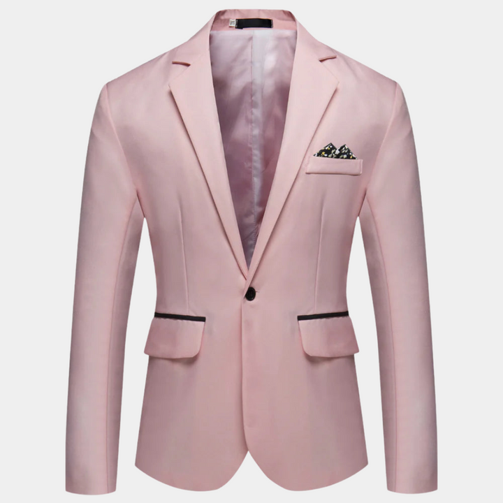 "Stijlvolle herenblazer in luxe polyester, verkrijgbaar in diverse kleuren en maten, voor elke gelegenheid en stijl."