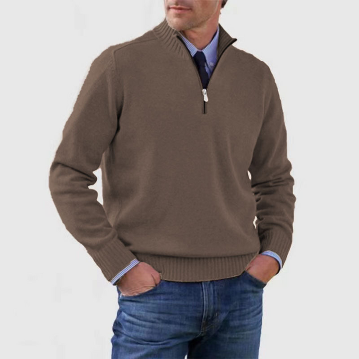 Herentrui met halverits, open of dicht te dragen voor diverse casual en stijlvolle looks.
