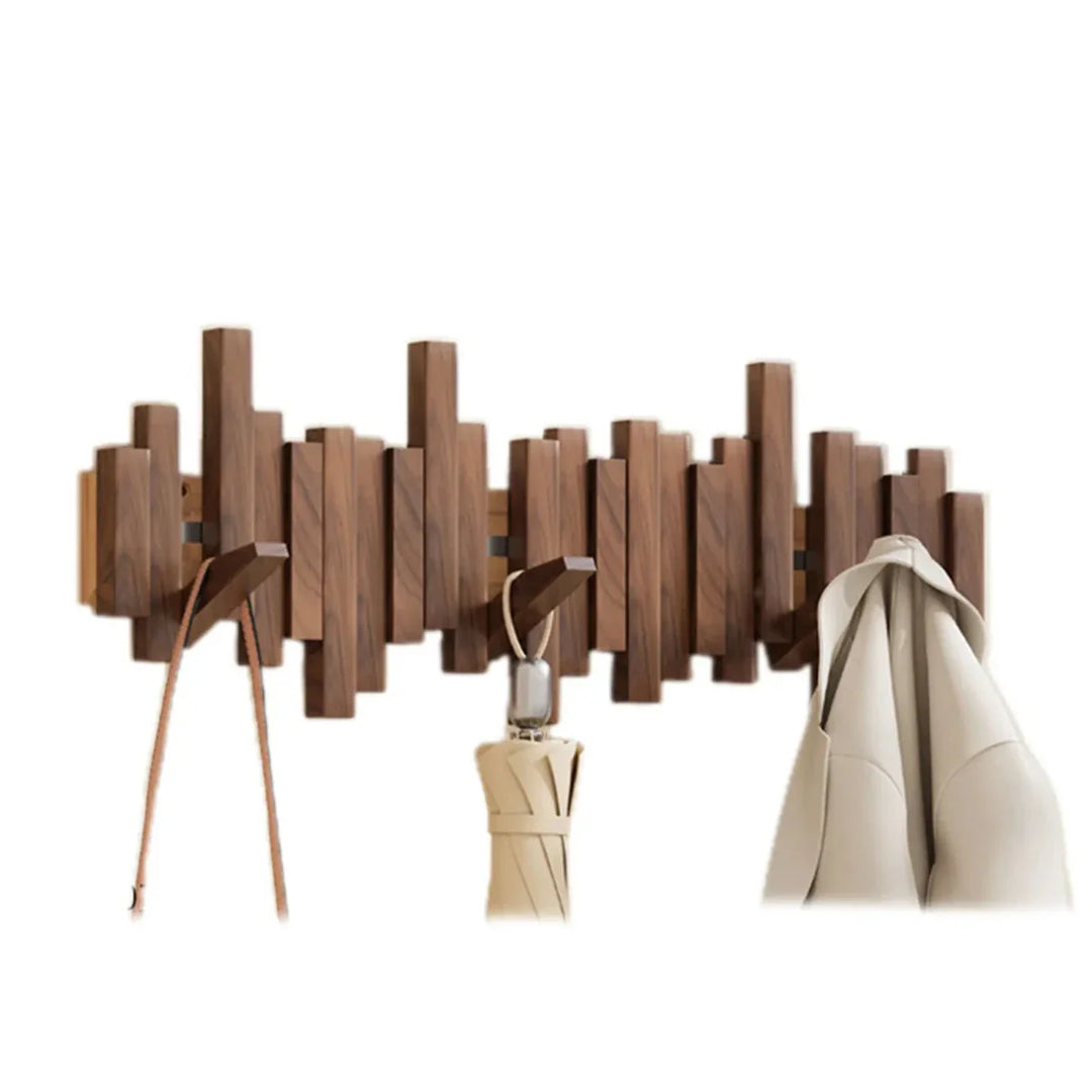 Stijlvolle houten piano wandkapstok van walnoot en beukenhout, perfect voor hal of entree.